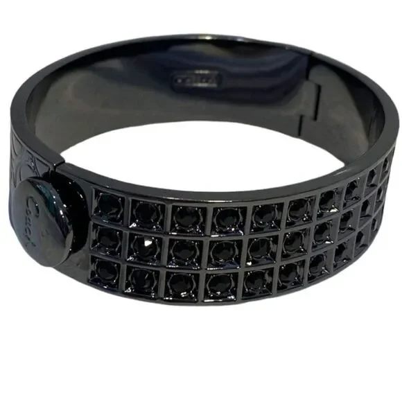 Coach Hinged Signature C and Black Crystal Bangle Bracelet - Picture 8 of 12
